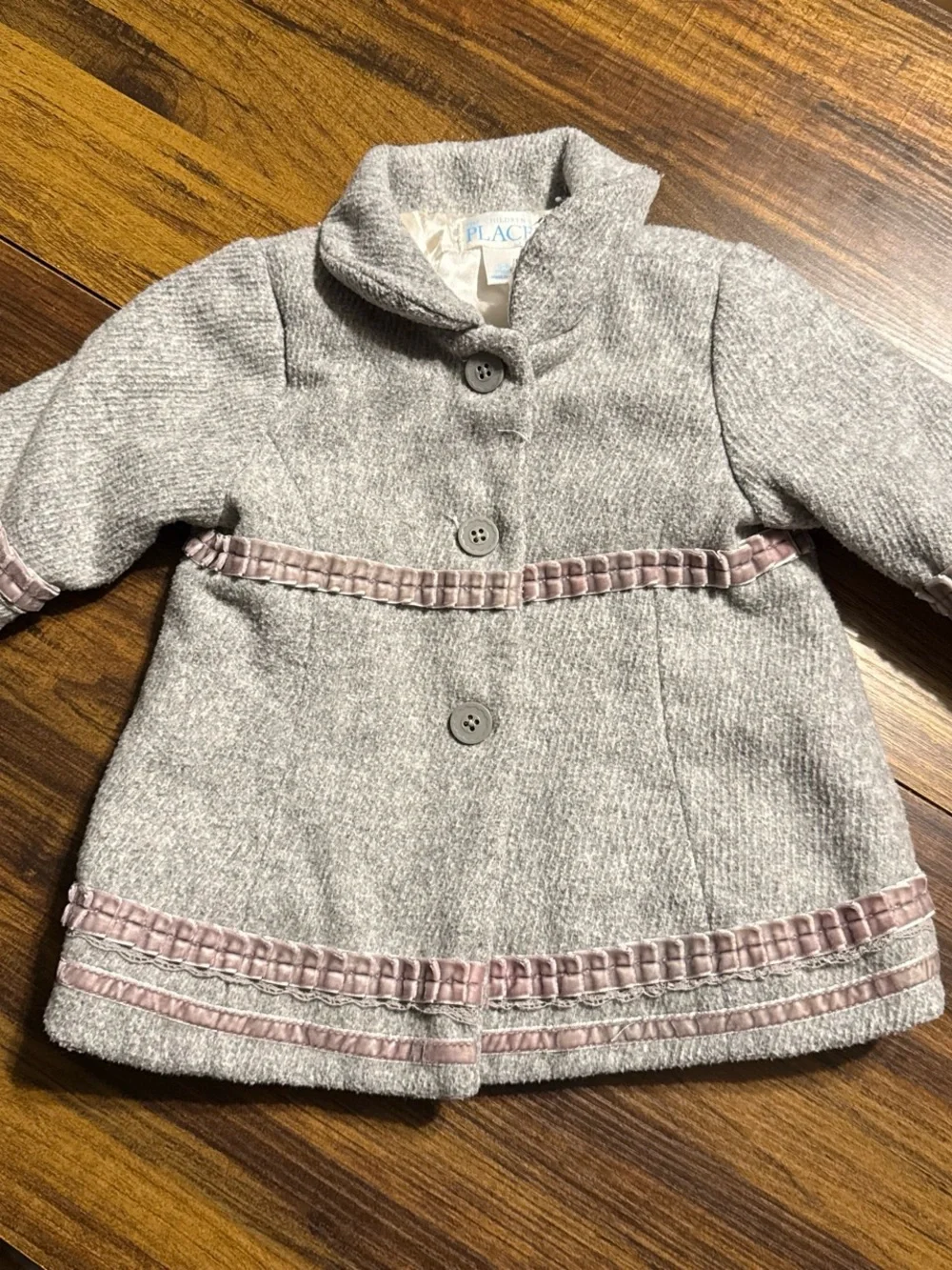 The Children's Place Gray Coat with Pink Ribbon Trim